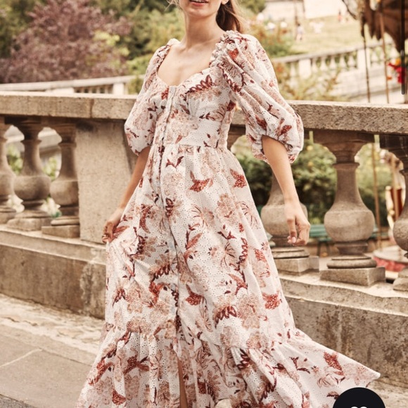 Charina Sarte Dresses & Skirts - CHARINA SARTE Caroline Brown White Floral Lace Dress NWT